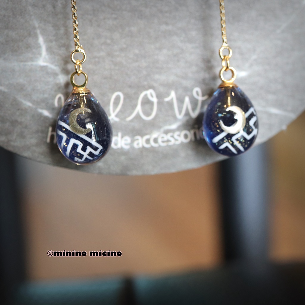 和風アートドロップ イヤリング&ピアス❀月