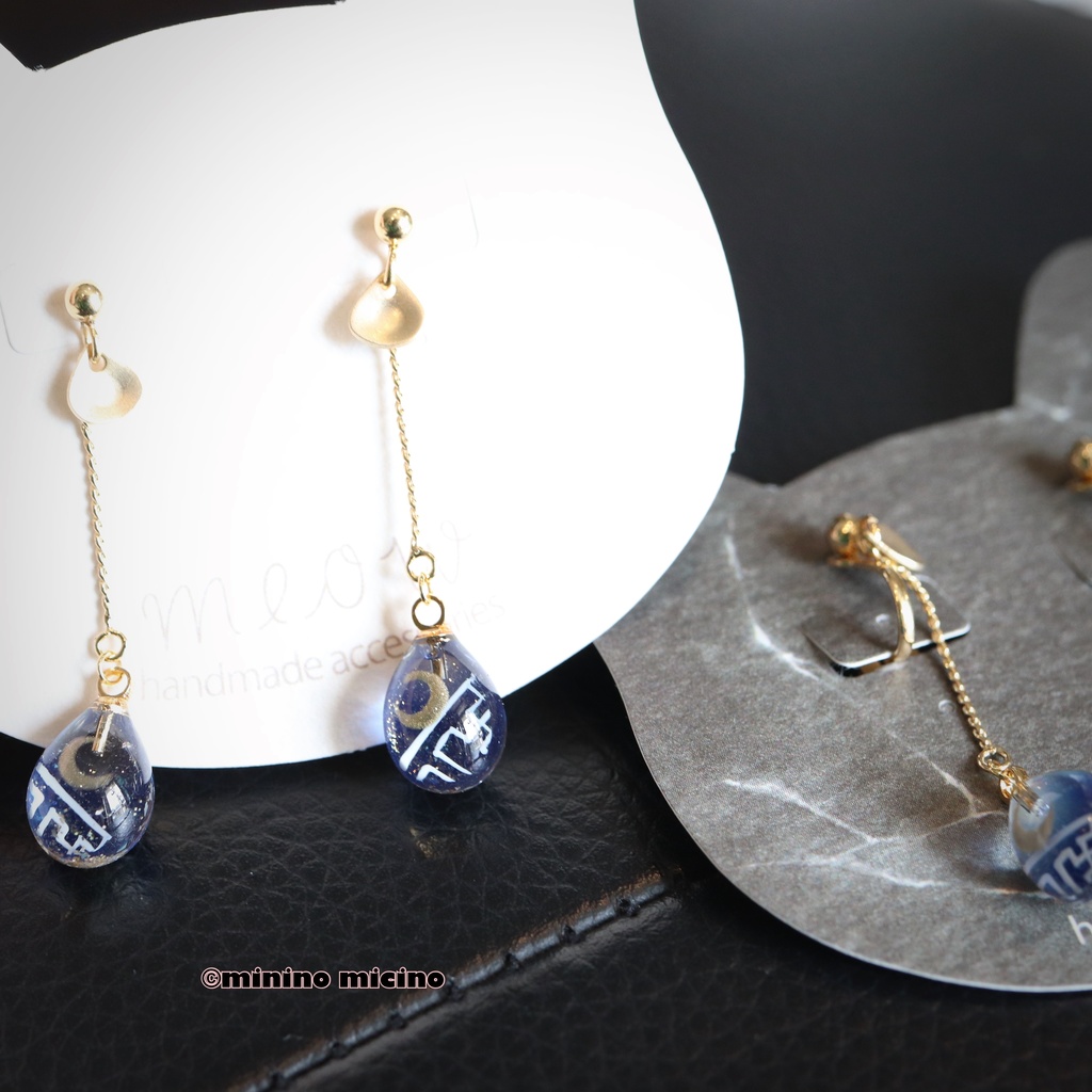 和風アートドロップ イヤリング&ピアス❀月