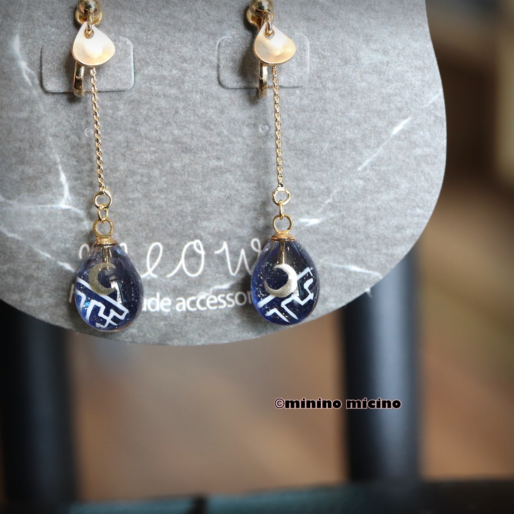 和風アートドロップ イヤリング＆ピアス❀月