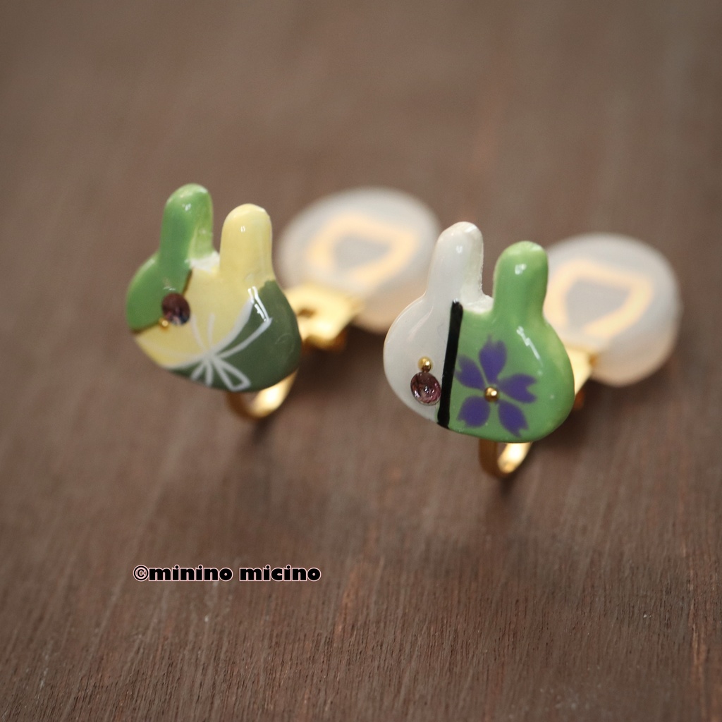 和風アートラビットイヤリング❀石