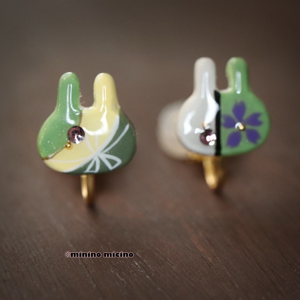 和風アートラビットイヤリング❀石