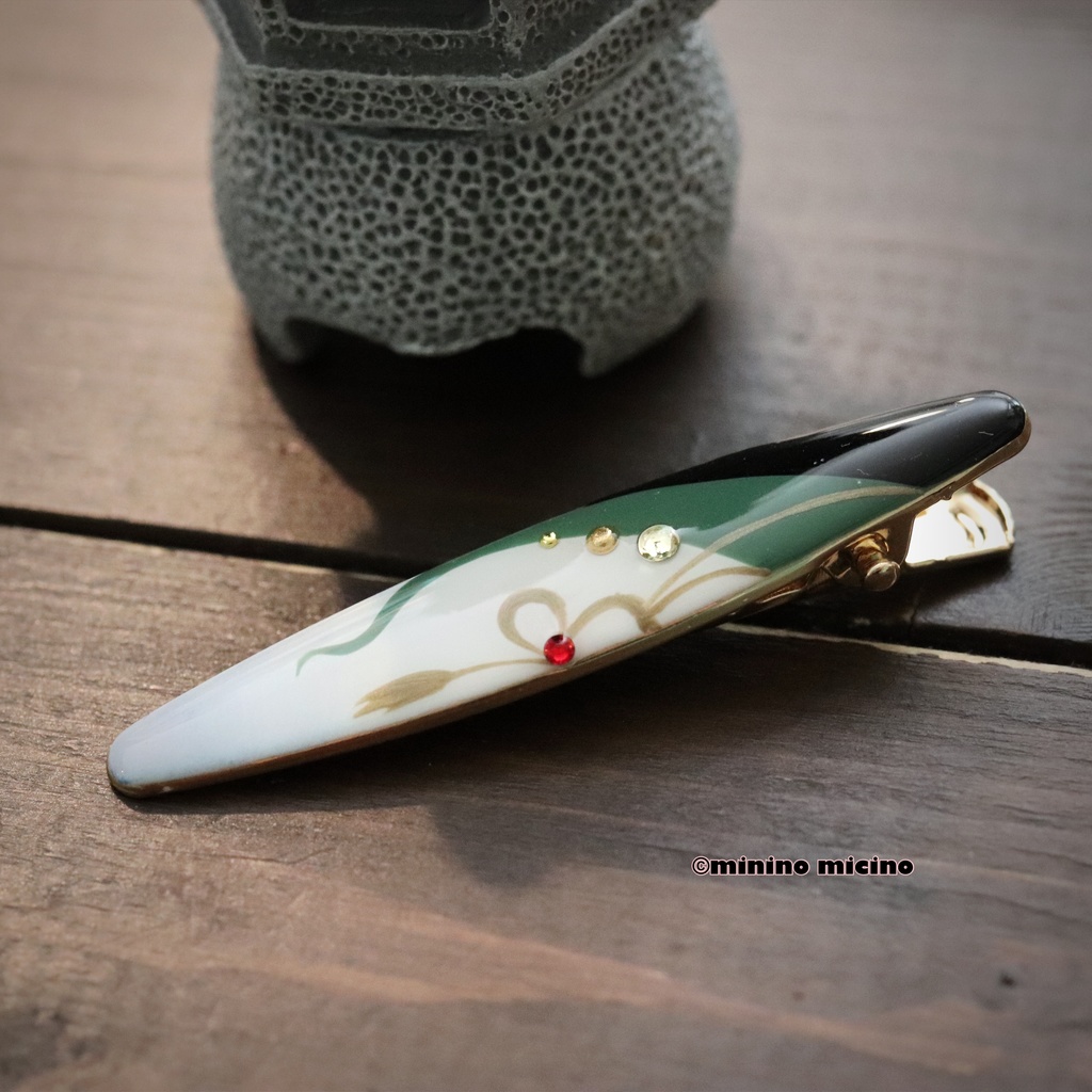 和風アートオーバルクリップ❀青
