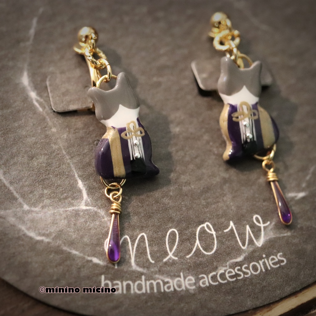 和風マイクロアートキャット ピアス&イヤリング❀長