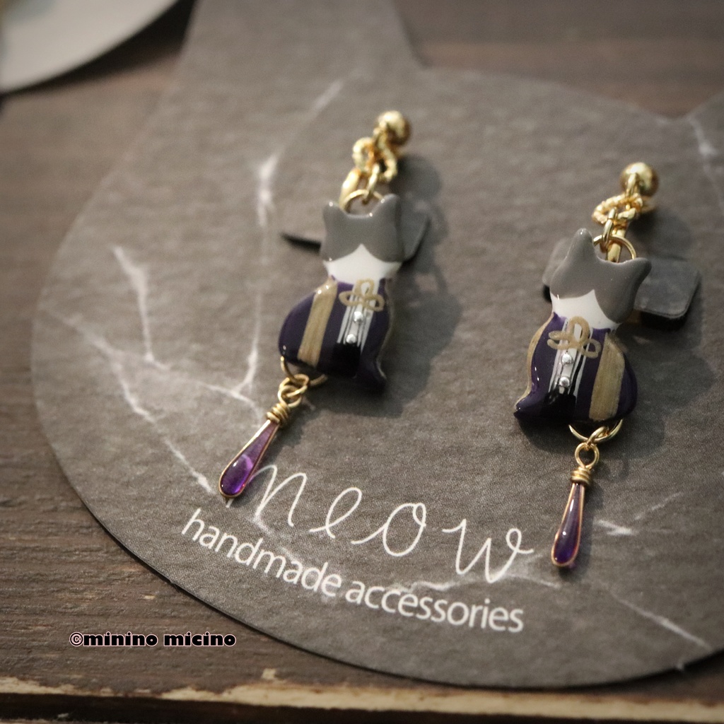 和風マイクロアートキャット ピアス＆イヤリング❀長