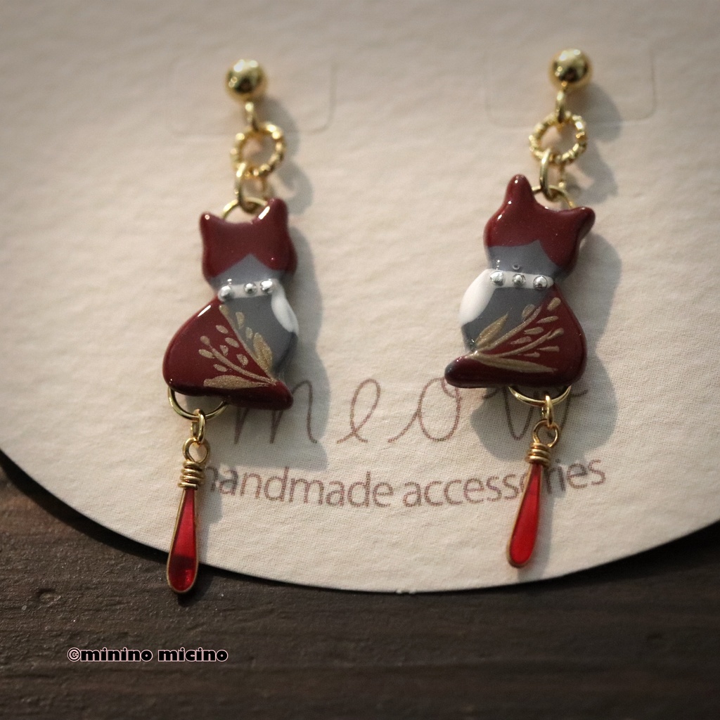 和風マイクロアートキャット ピアス&イヤリング❀後家