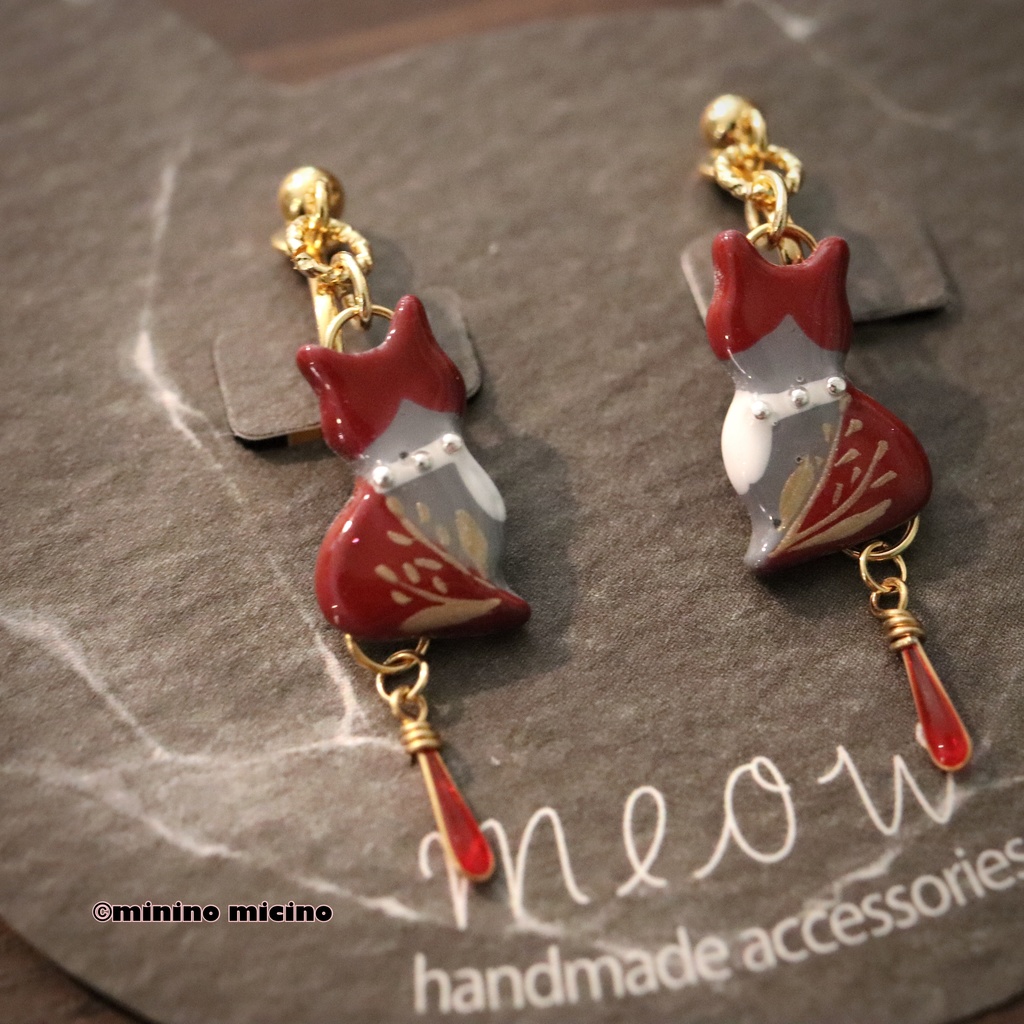 和風マイクロアートキャット ピアス&イヤリング❀後家