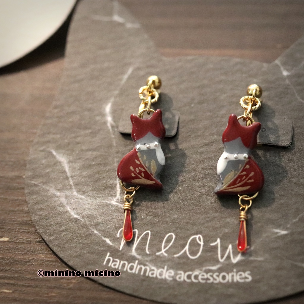 和風マイクロアートキャット ピアス＆イヤリング❀後家