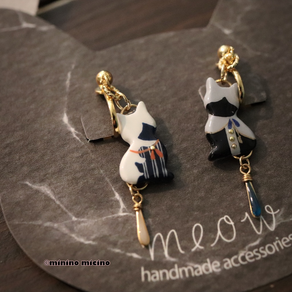 和風マイクロアートキャット ピアス&イヤリング❀国&義