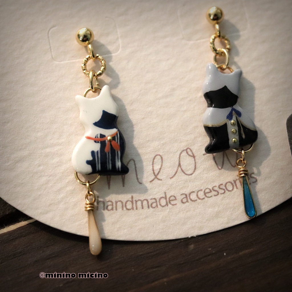和風マイクロアートキャット ピアス&イヤリング❀国&義