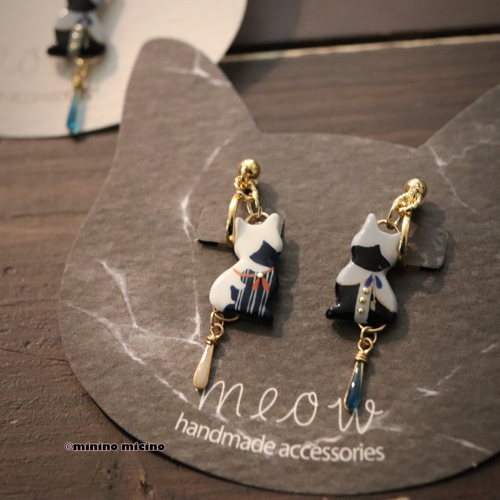 和風マイクロアートキャット ピアス＆イヤリング❀国＆義