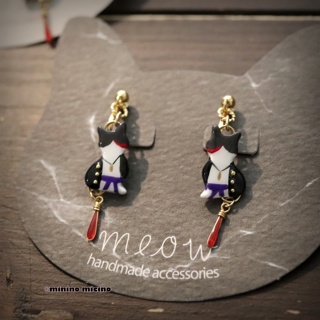 和風マイクロアートキャット ピアス＆イヤリング❀羅