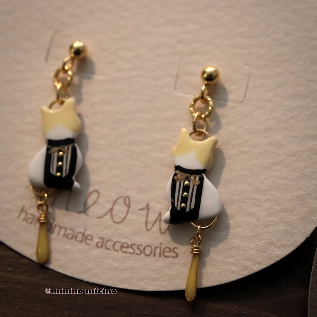 和風マイクロアートキャット ピアス&イヤリング❀髭