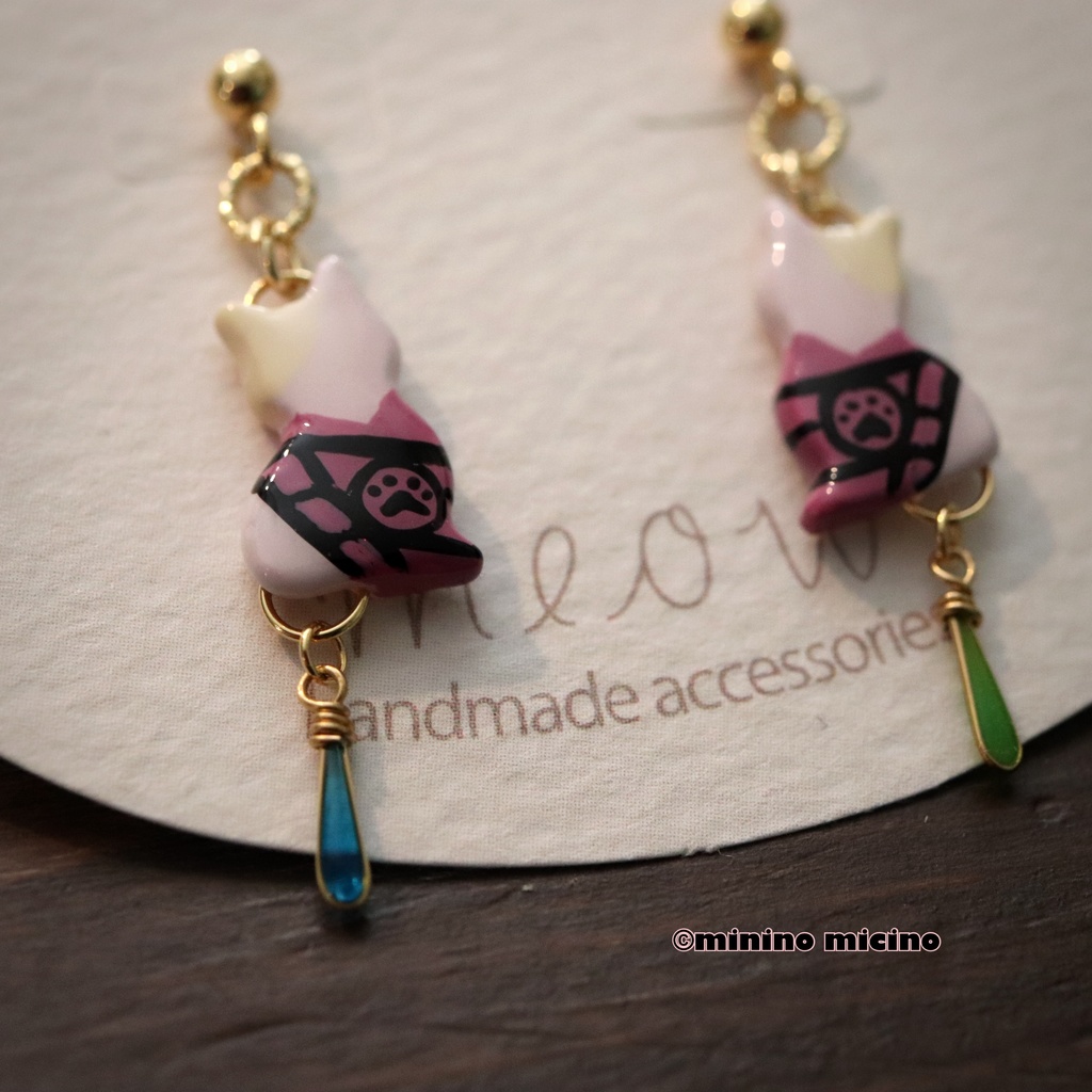 受注 和風アートキャット ピアス&イヤリング❀宗