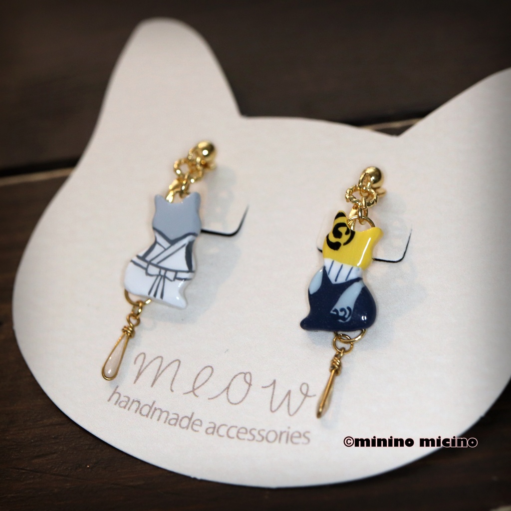 受注 和風アートペアキャット イヤリング&ピアス🐾鶴&月