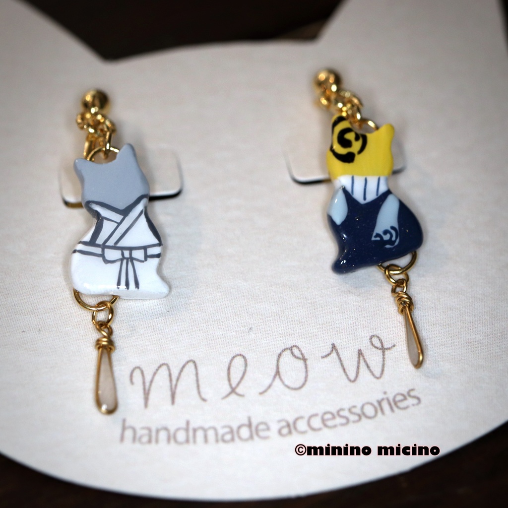 受注 和風アートペアキャット イヤリング&ピアス🐾鶴&月