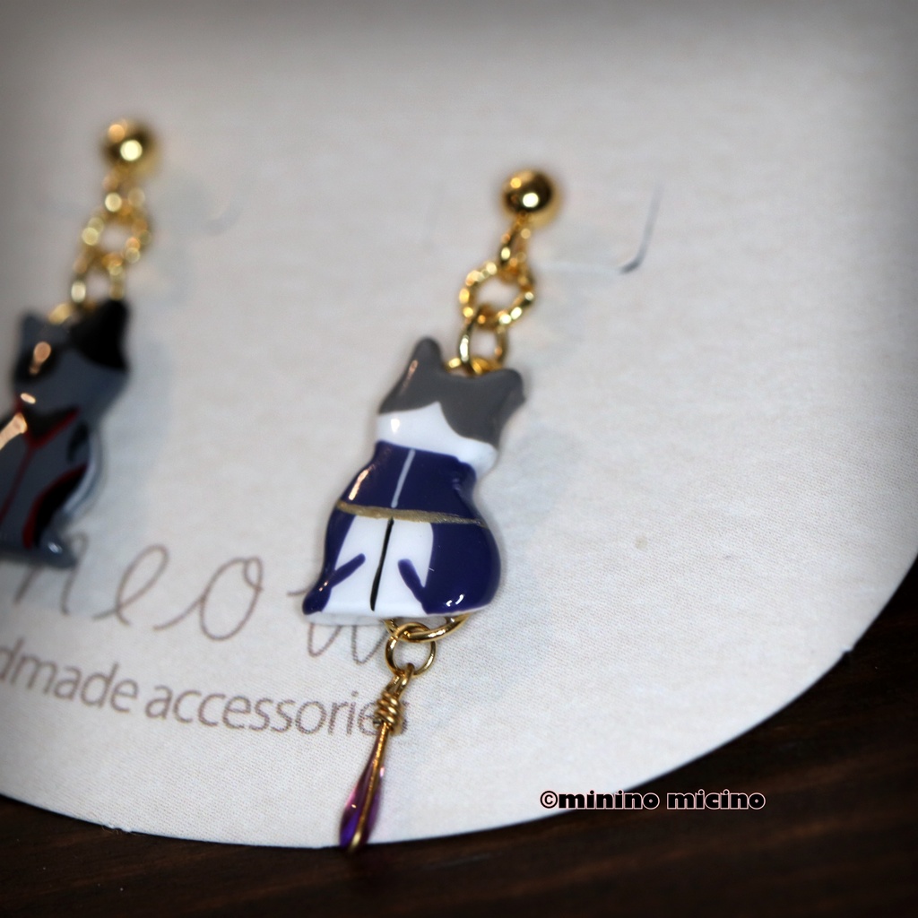 受注 和風アートペアキャット イヤリング&ピアス🐾長&燭