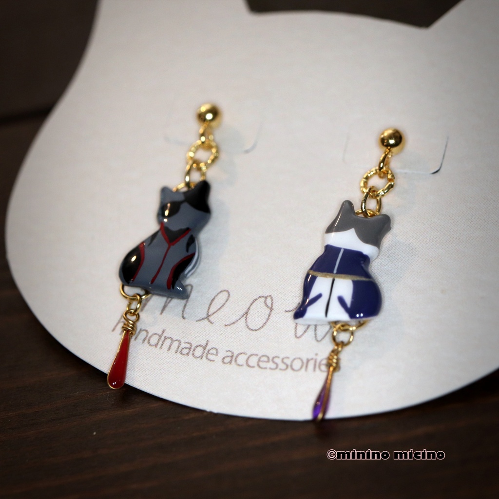 受注 和風アートペアキャット イヤリング&ピアス🐾長&燭