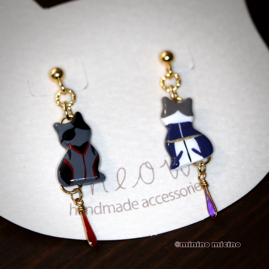 受注 和風アートペアキャット イヤリング&ピアス🐾長&燭