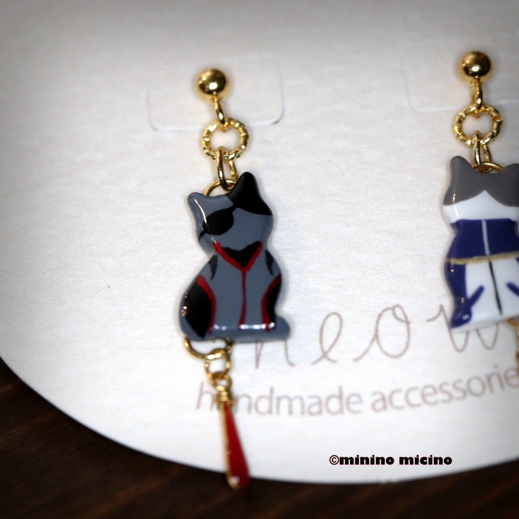 受注 和風アートペアキャット イヤリング&ピアス🐾長&燭
