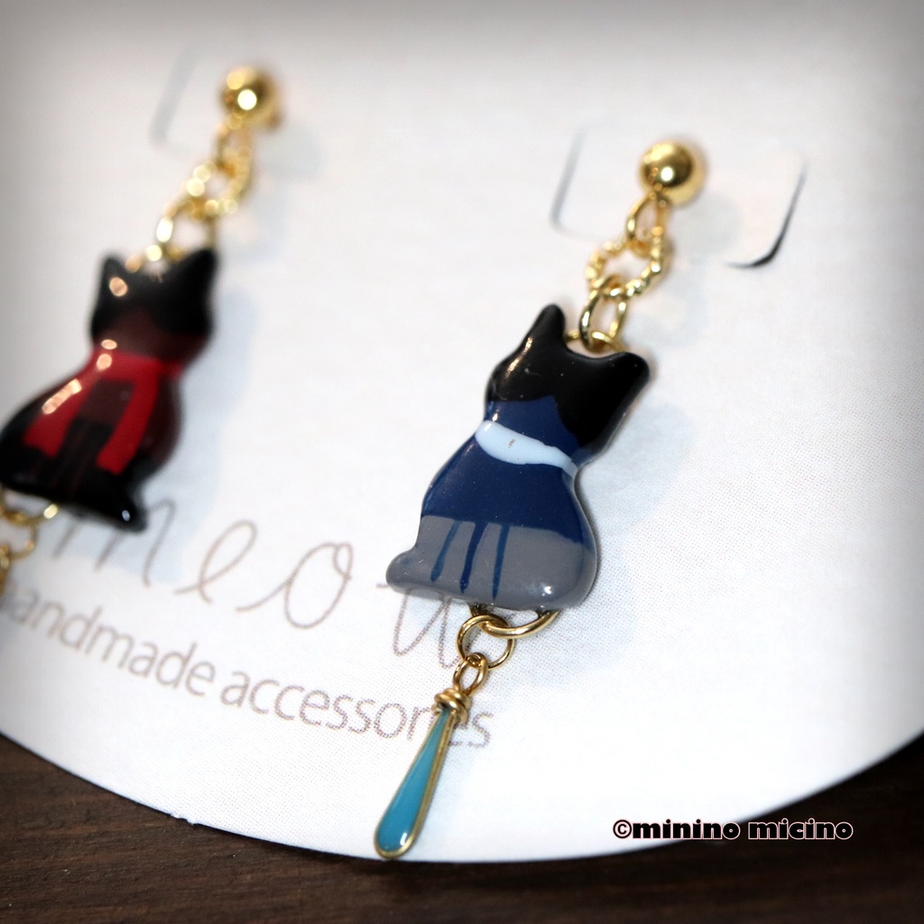 受注 和風アートペアキャット イヤリング&ピアス🐾清&安