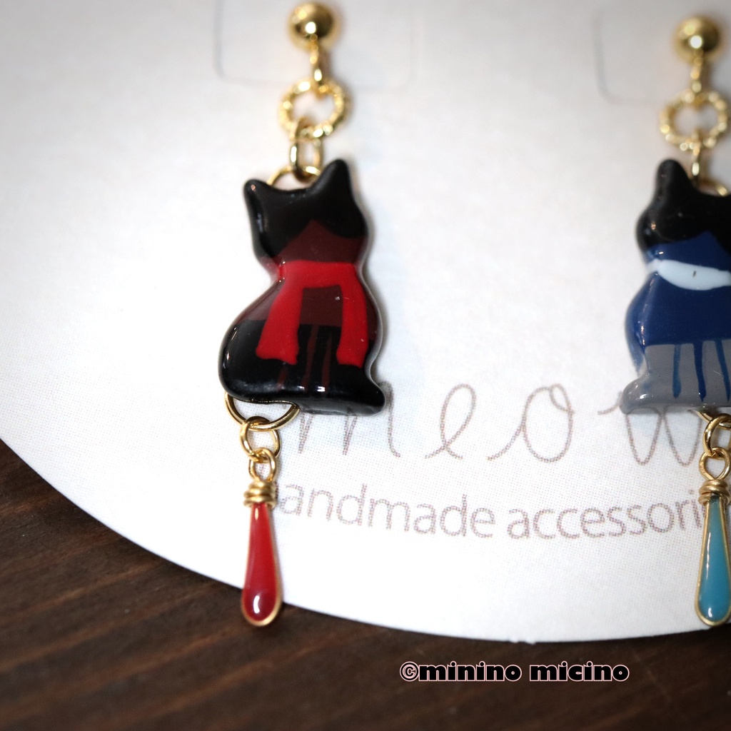 受注 和風アートペアキャット イヤリング&ピアス🐾清&安