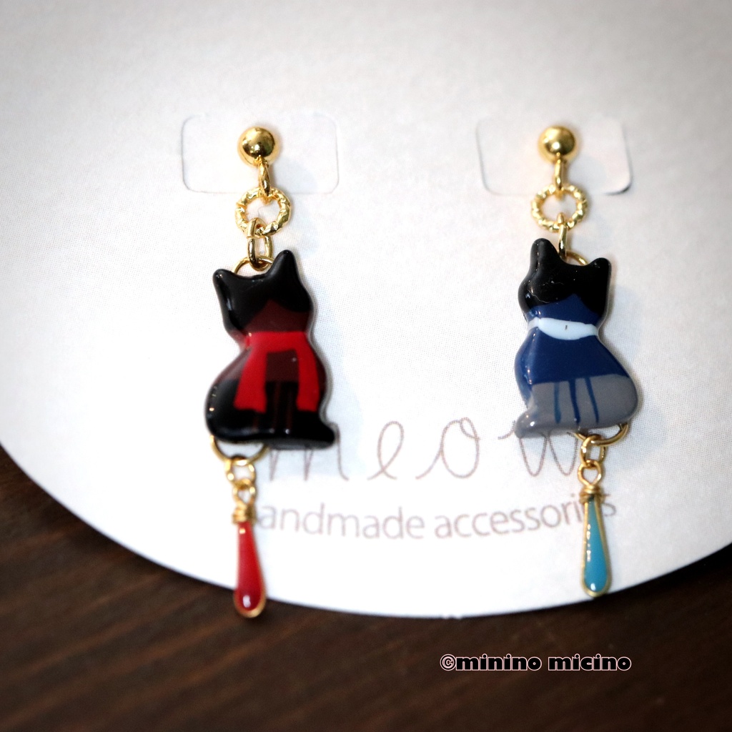 受注 和風アートペアキャット イヤリング&ピアス🐾清&安