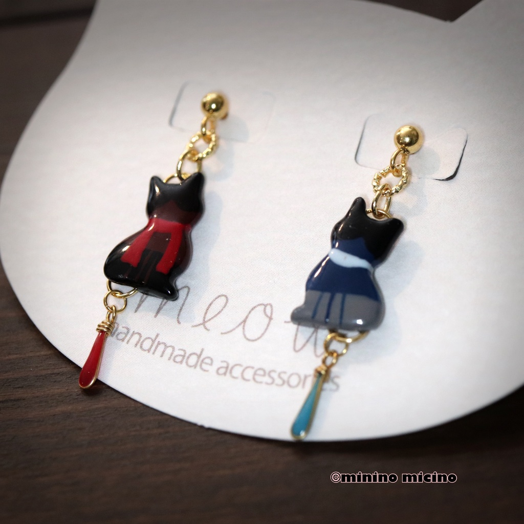受注 和風アートペアキャット イヤリング&ピアス🐾清&安