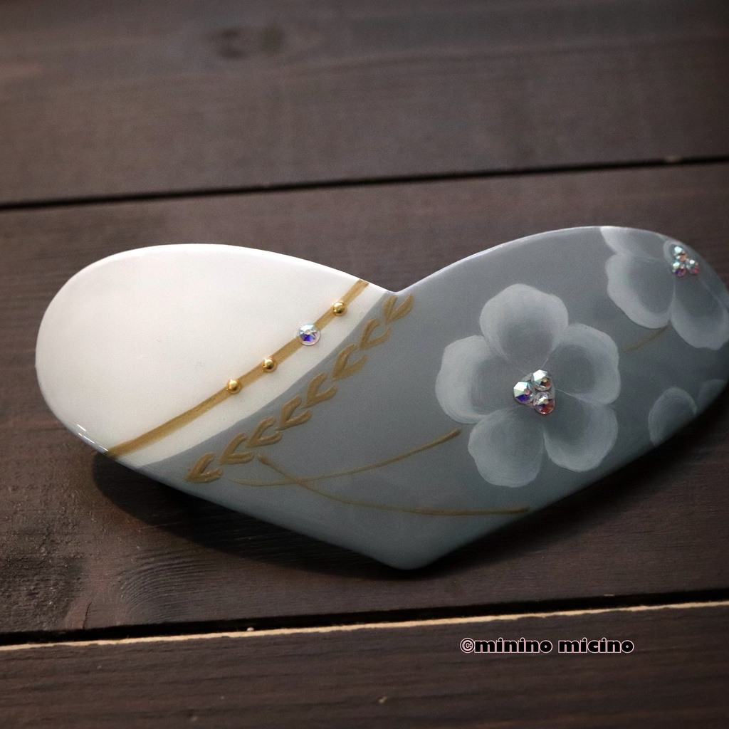 和風ハート型アートバレッタ❀鶴