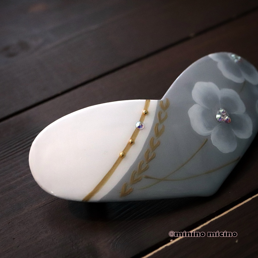 和風ハート型アートバレッタ❀鶴