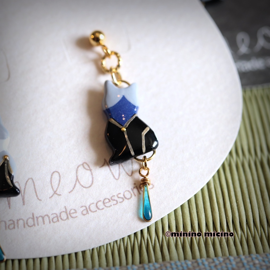 和風マイクロアートキャット アシメイヤリング&ピアス❀義