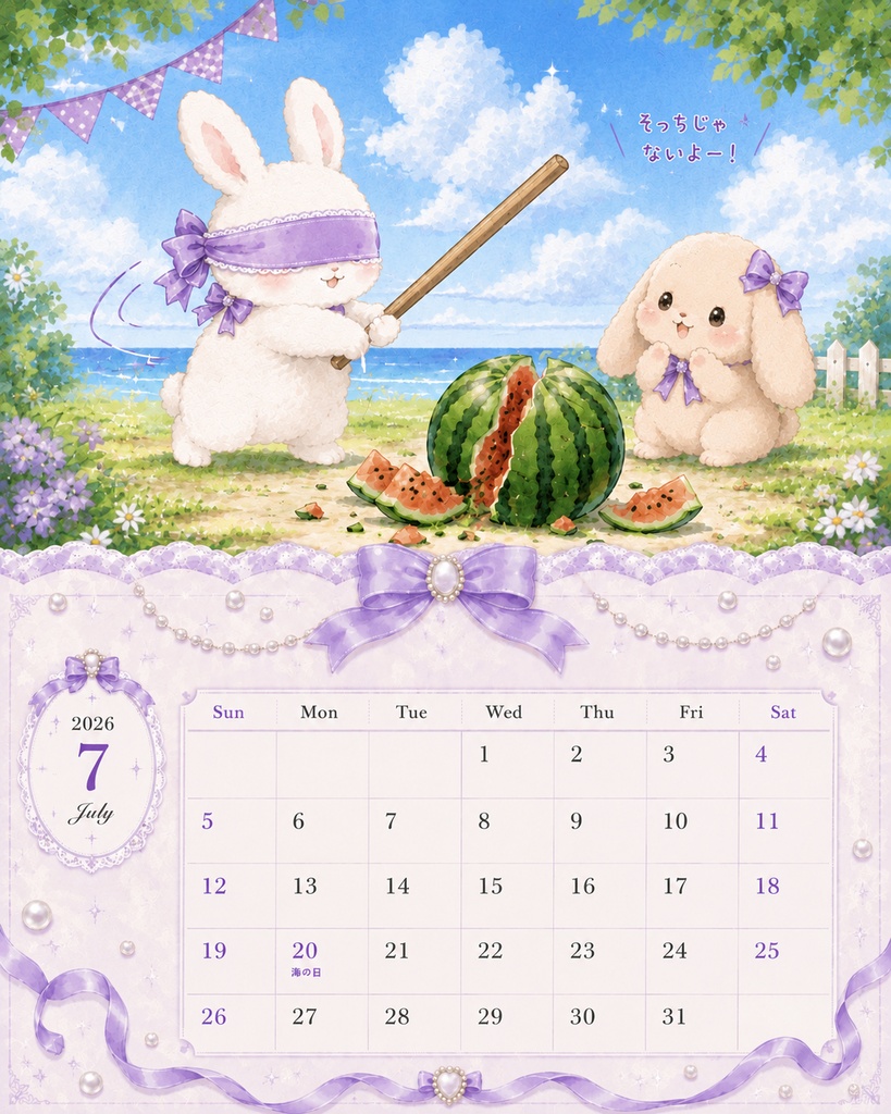 うさぎのべるちゃん壁掛けカレンダー2026 PNG