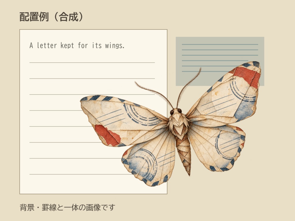 消印の蛾|コラージュ用の透過PNG・1図案