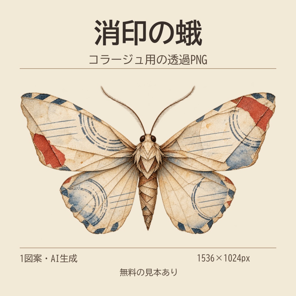 消印の蛾｜コラージュ用の透過PNG・1図案