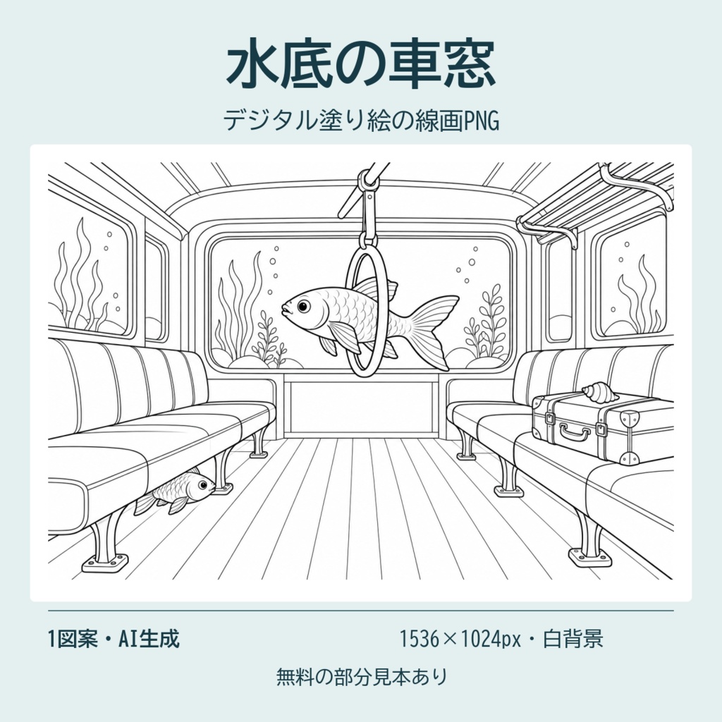 水底の車窓｜デジタル塗り絵・線画PNG1枚