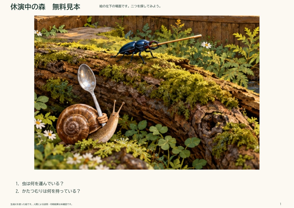 休演中の森|親子で眺める探し絵・PDF2ページ+PNG