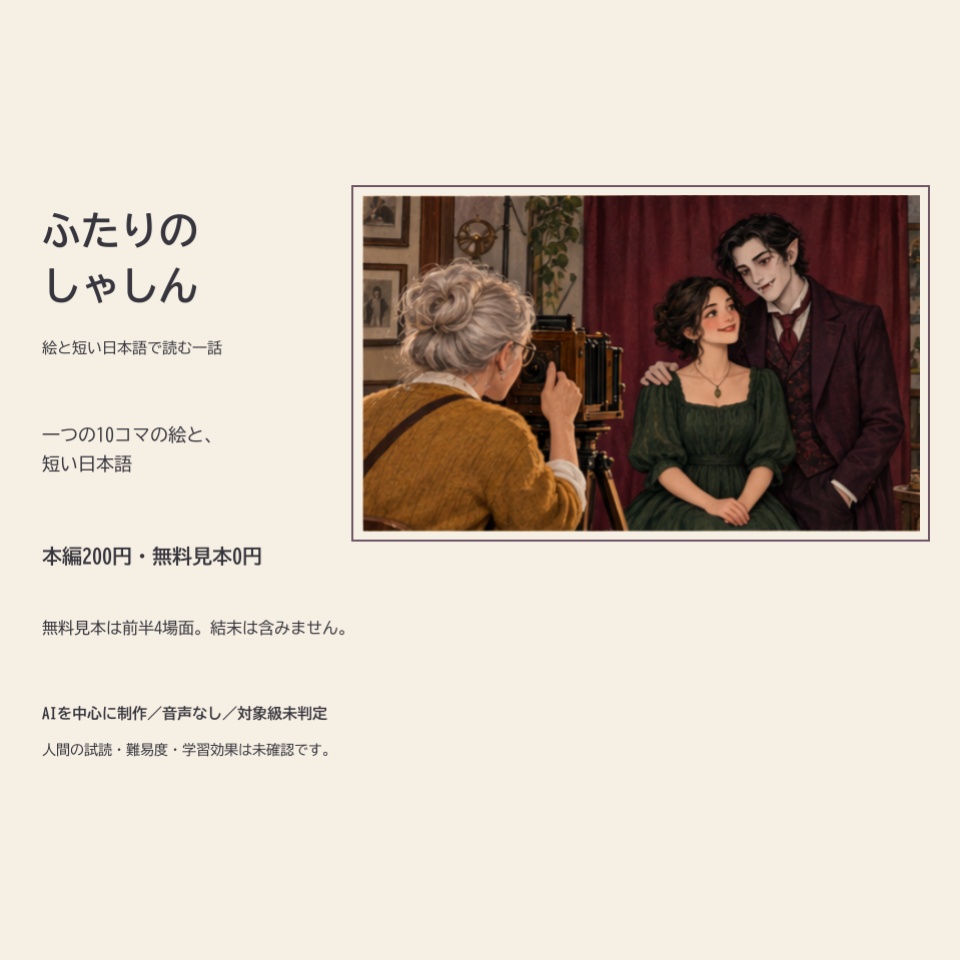 ふたりの しゃしん｜絵と短い日本語で読む一話