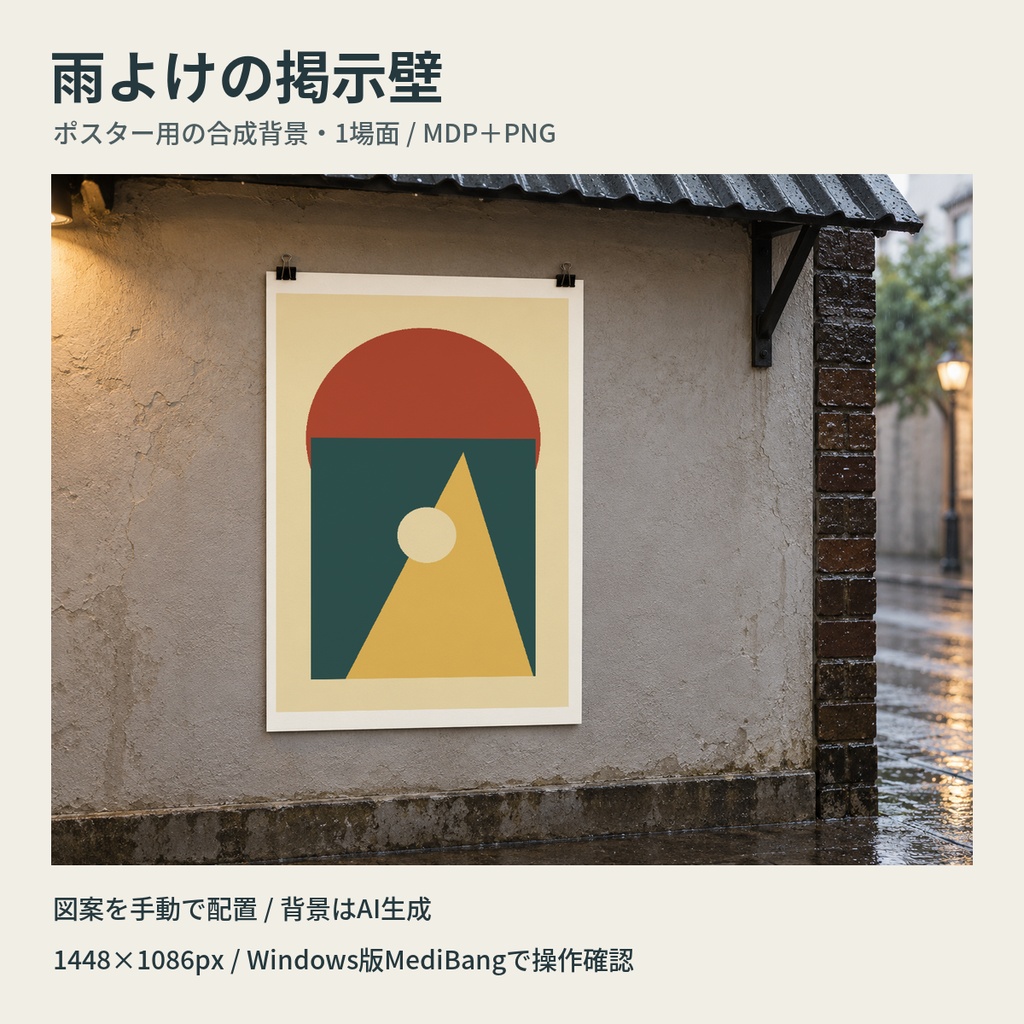 雨よけの掲示壁｜ポスター用の合成背景・MDP/PNG 1場面