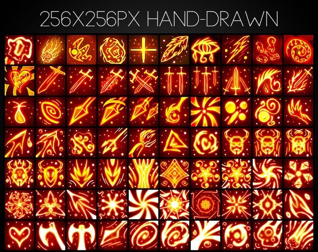 Assets Icons: Fire Skill & 魔法の火のアイコン[+70]
