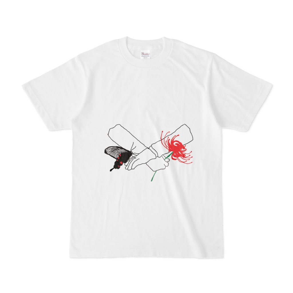 彼岸花とクロアゲハの白Tシャツ