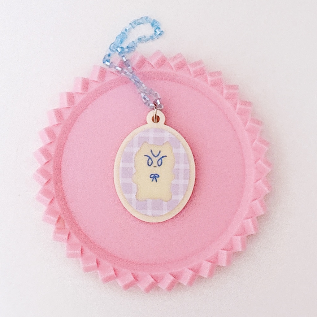 乳白カラーアクキー(いさねこチェック)