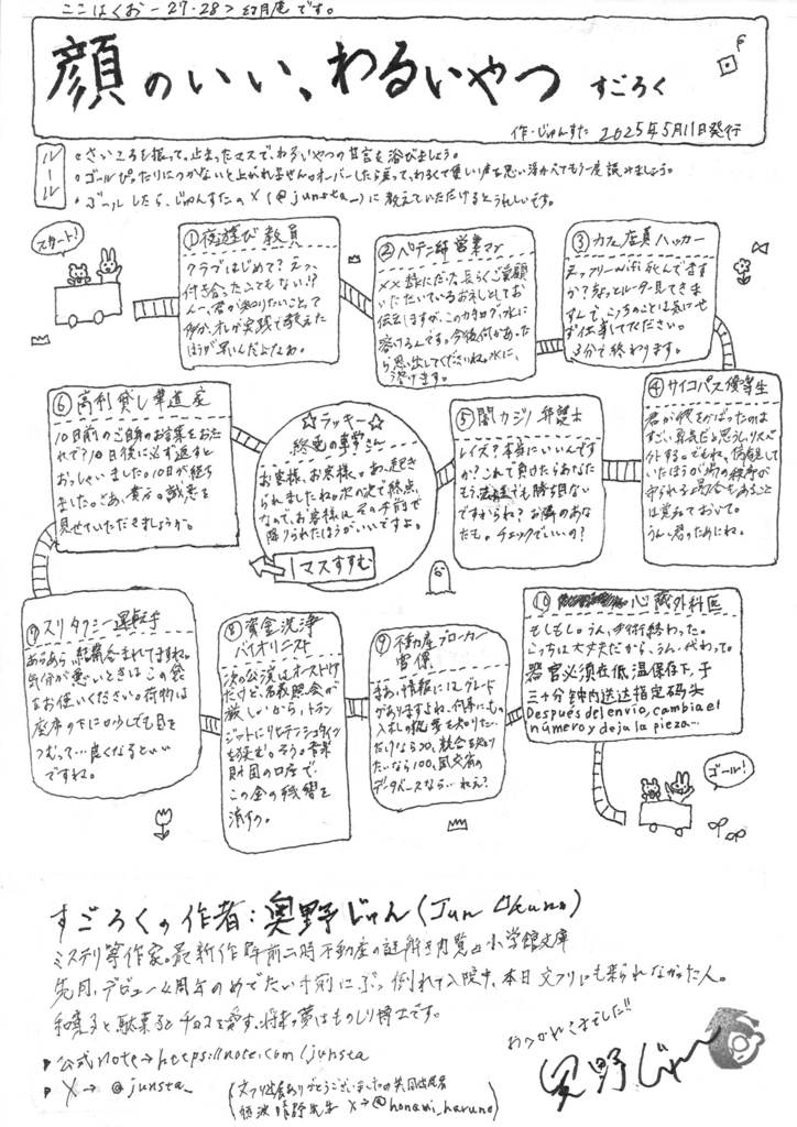 【無料PDF】顔のいい、わるいやつ　すごろく