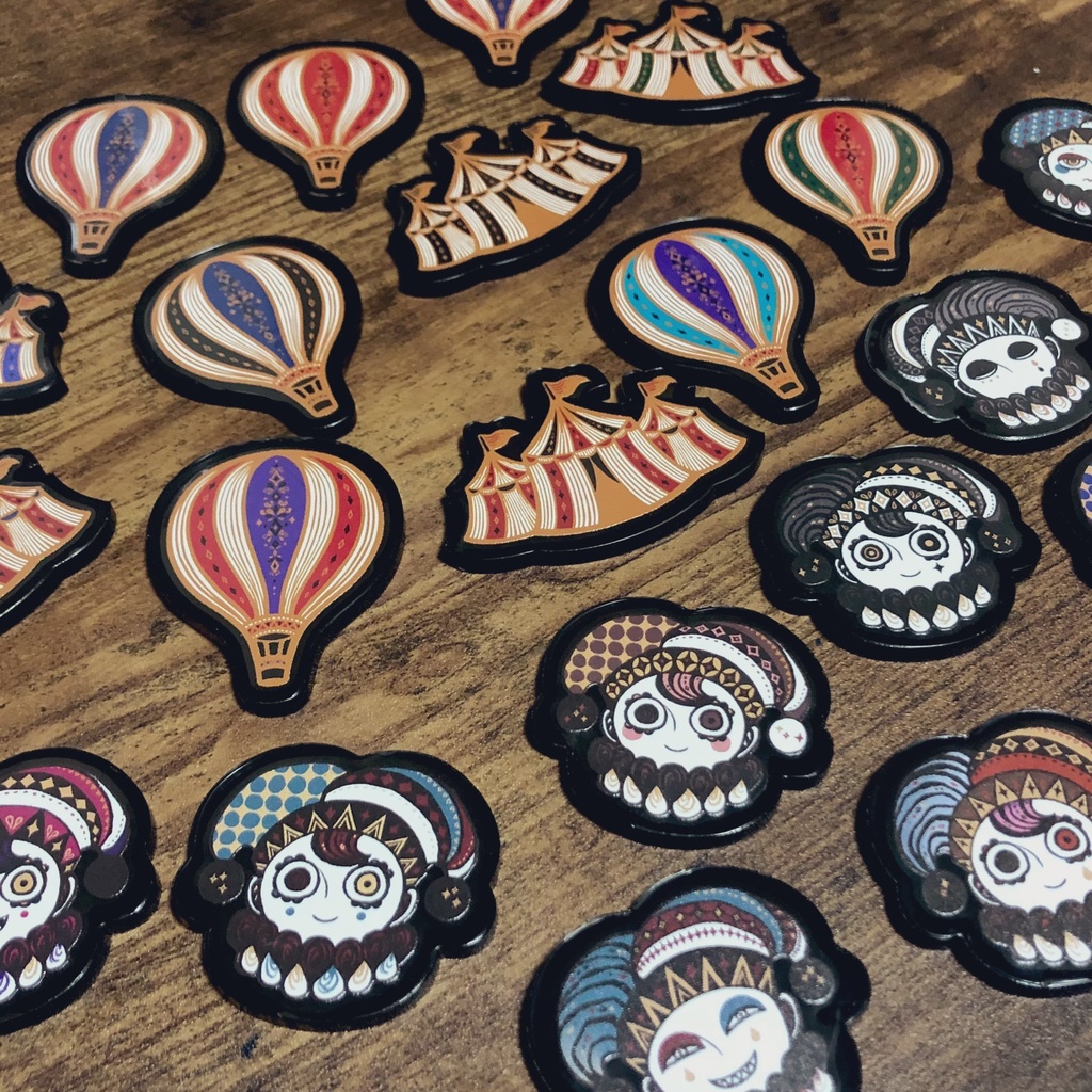 アクリルブローチ(道化師・サーカステント・気球)