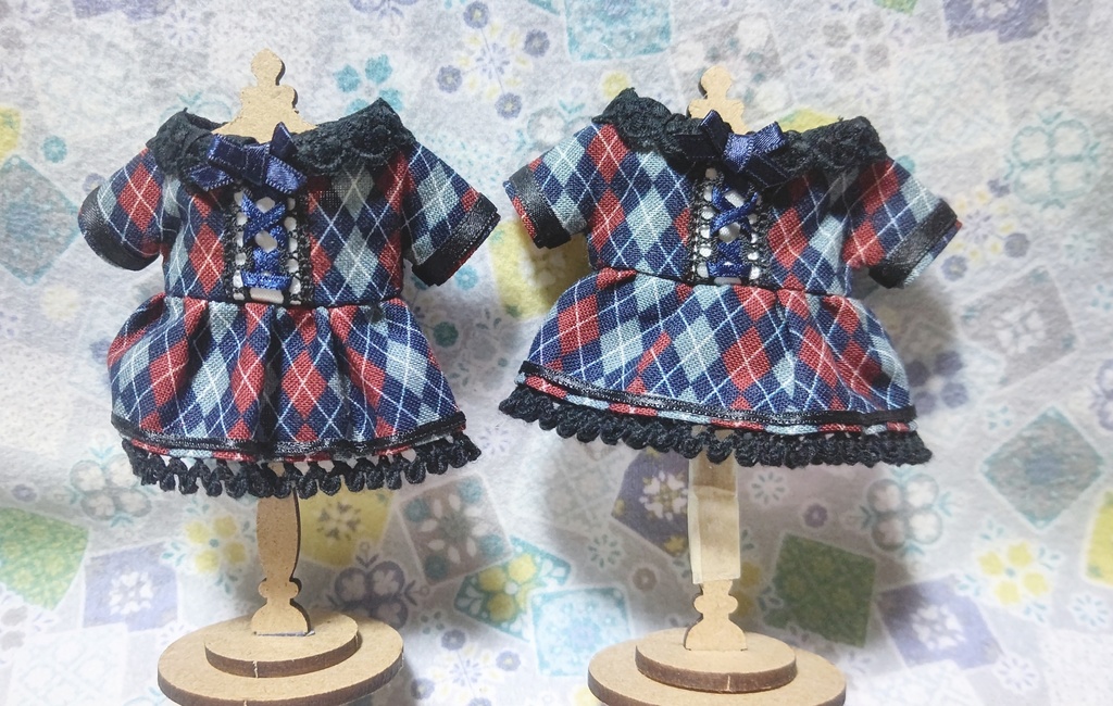 10cmぬい用/アーガイルチェックのクラロリ風ワンピ