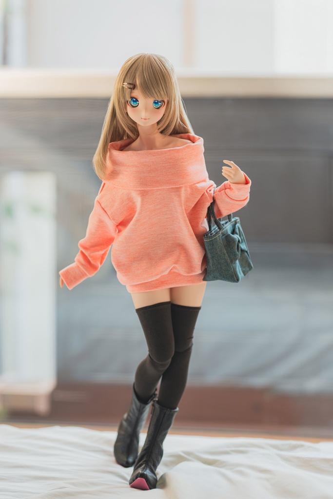 DD/DDdy オーバーサイズ オフショルミニワンピ 杢ピンク