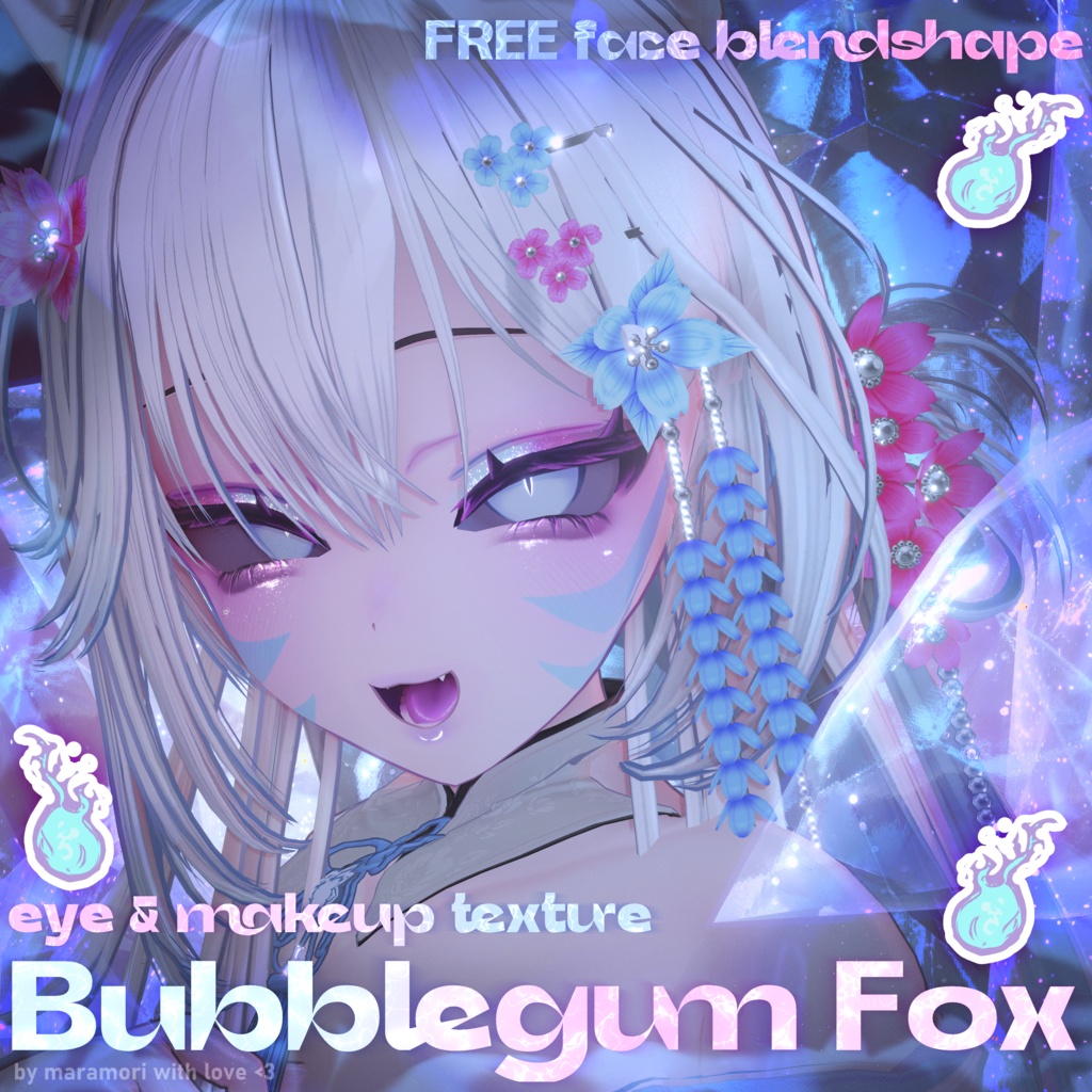  🍭.𖥔 BUBBLEGUM FOX ݁ ˖.°.🩷 EYE&MAKEUP TEXTURE FOR YUMEKA [FREE BLENDSHAPE]