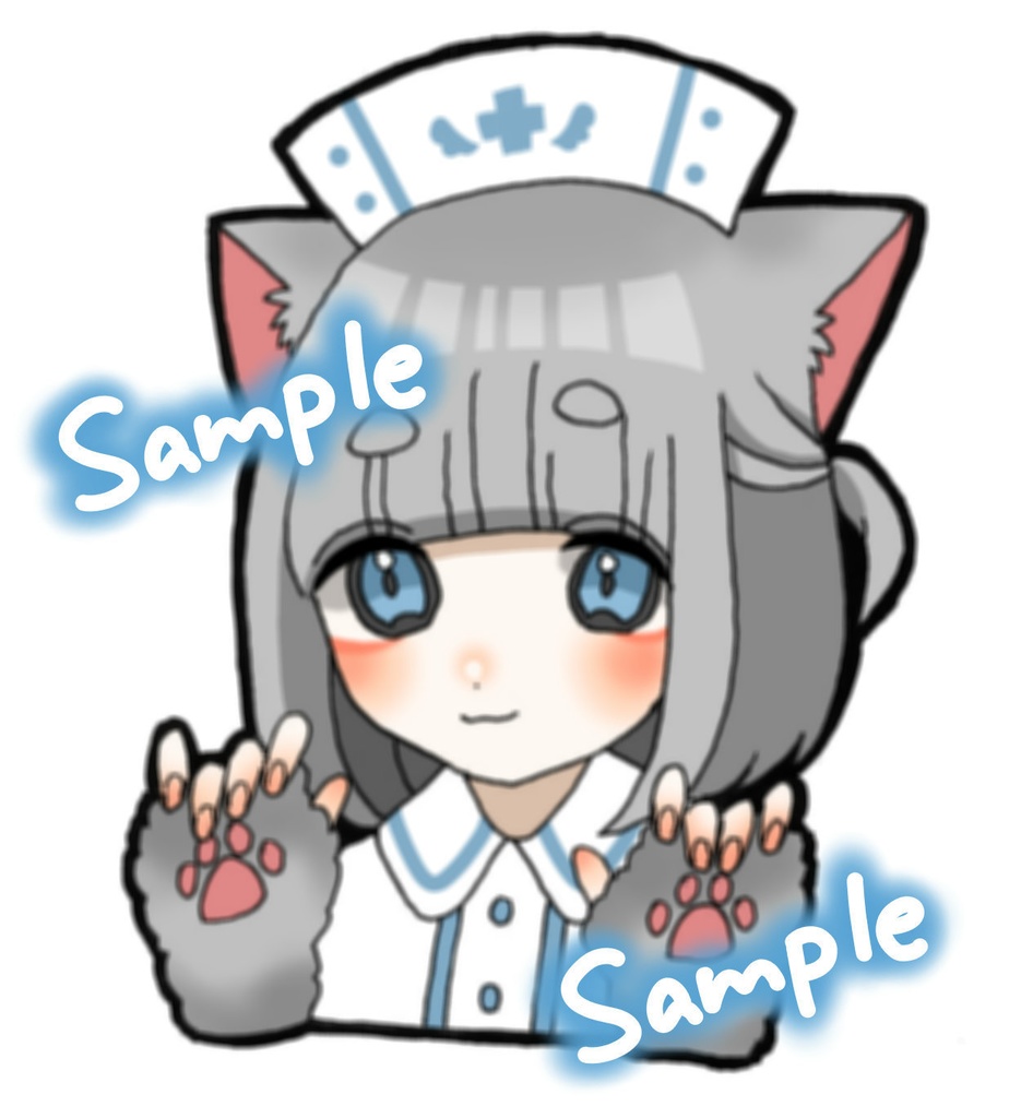 手描きステッカー　ねこナース　大小２枚セット