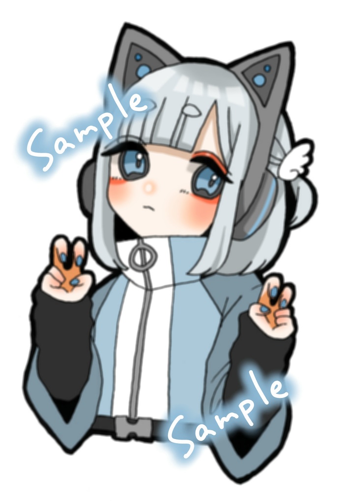 手描きステッカー　サイバーねこ女子   大小２枚セット