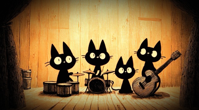 【ループ動画背景】Lo-fi / Chill 配信向け 静かな夜のねこバンド Vol.1｜16:9 ショート＆ロング