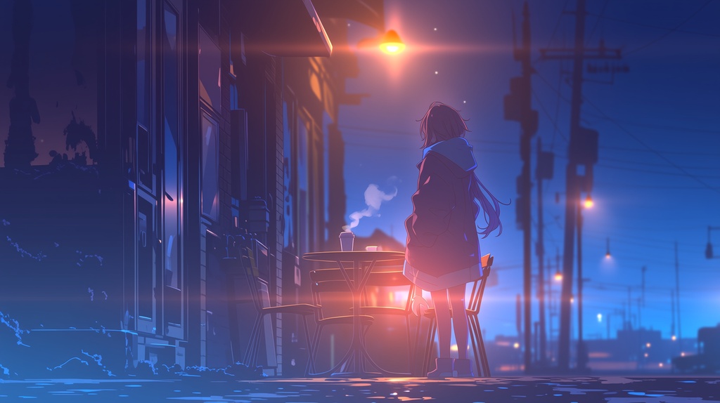 【商用利用OK】ロングVer.有り‗HDループ背景素材　静かな夜の街と少女｜Lo-fi・配信・動画制作向け