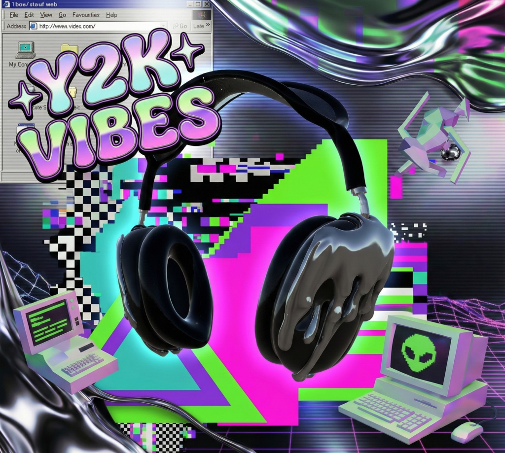 【VRChat想定】Y2K Liquid Headphones